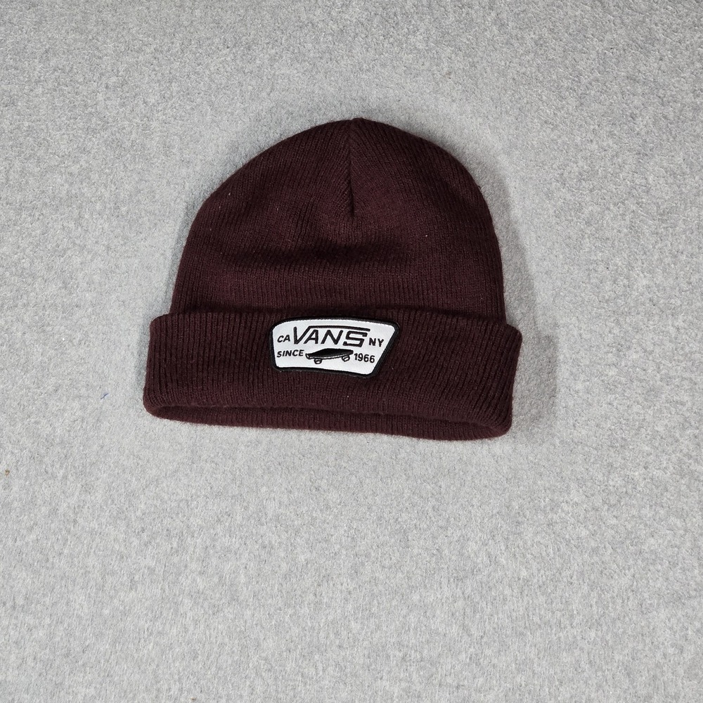 Vans Men Beanie ONE SIZE Burgundy Ribbed Cuff Foldover Logo